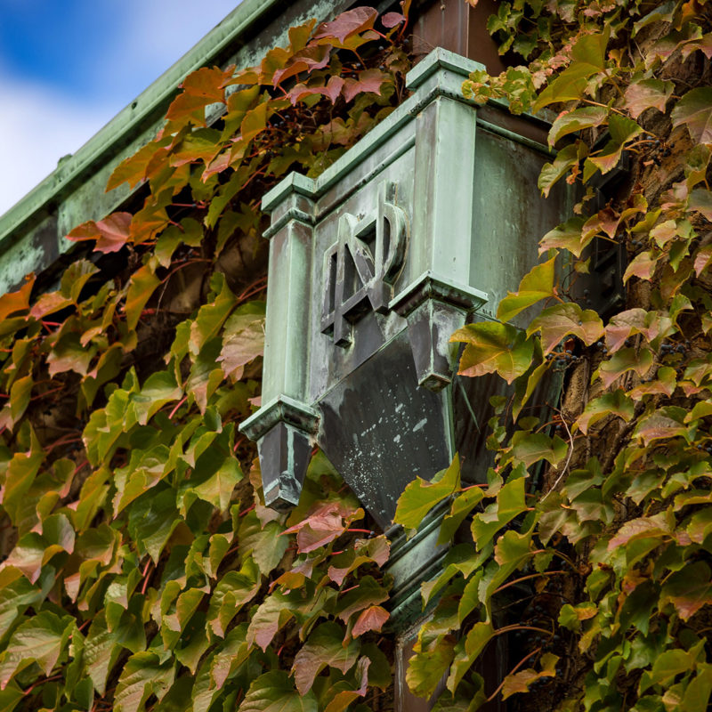 Downspout on the side of Cushing Hall of Engineering