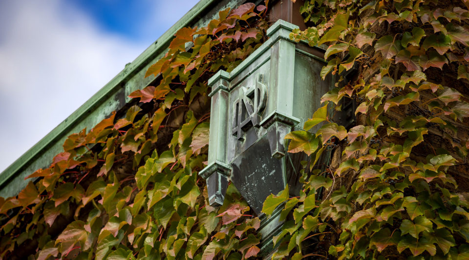 Downspout on the side of Cushing Hall of Engineering