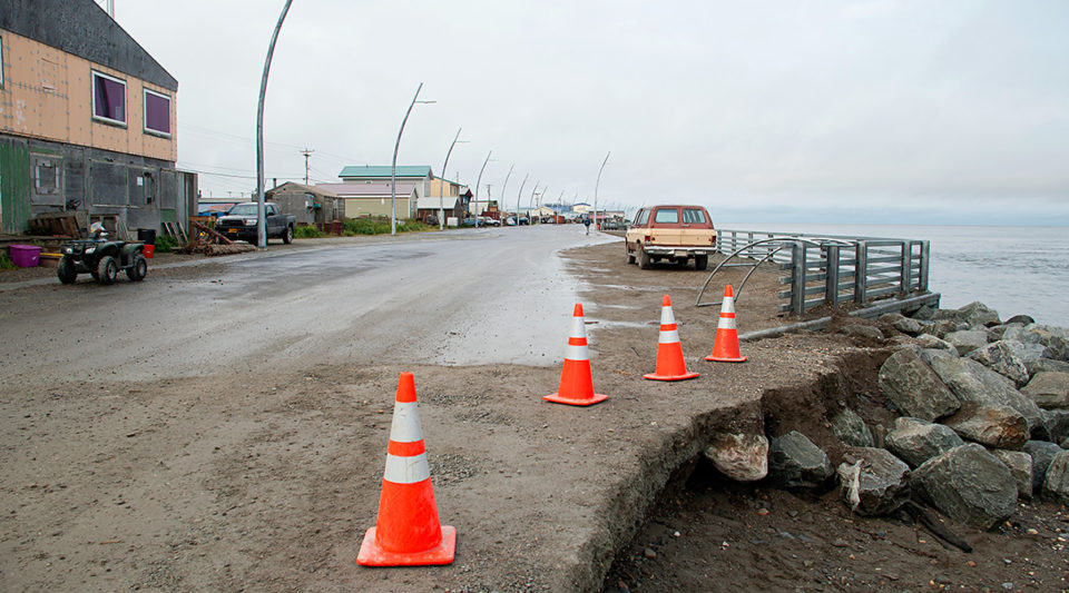 Erosion of a road on the coast of Alaska