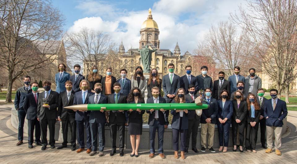 2020-21 ND Rocketry Team group photo in front of the Dome